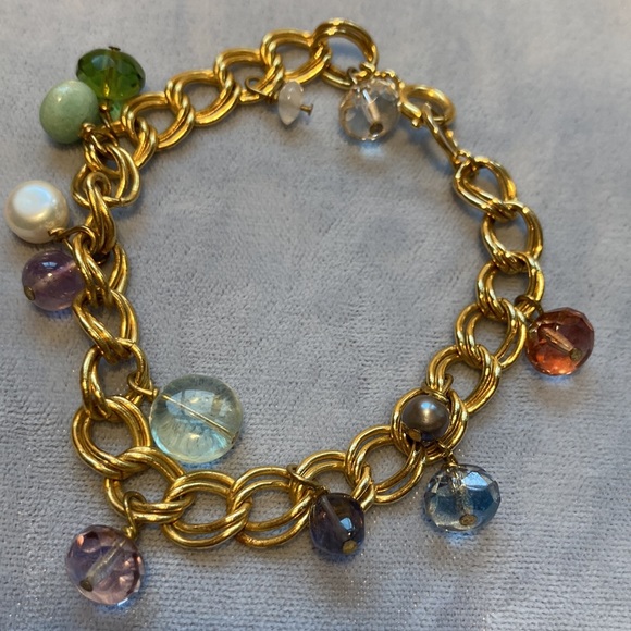 Gold double links bracelet with semi precious beads handmade - Picture 9 of 16